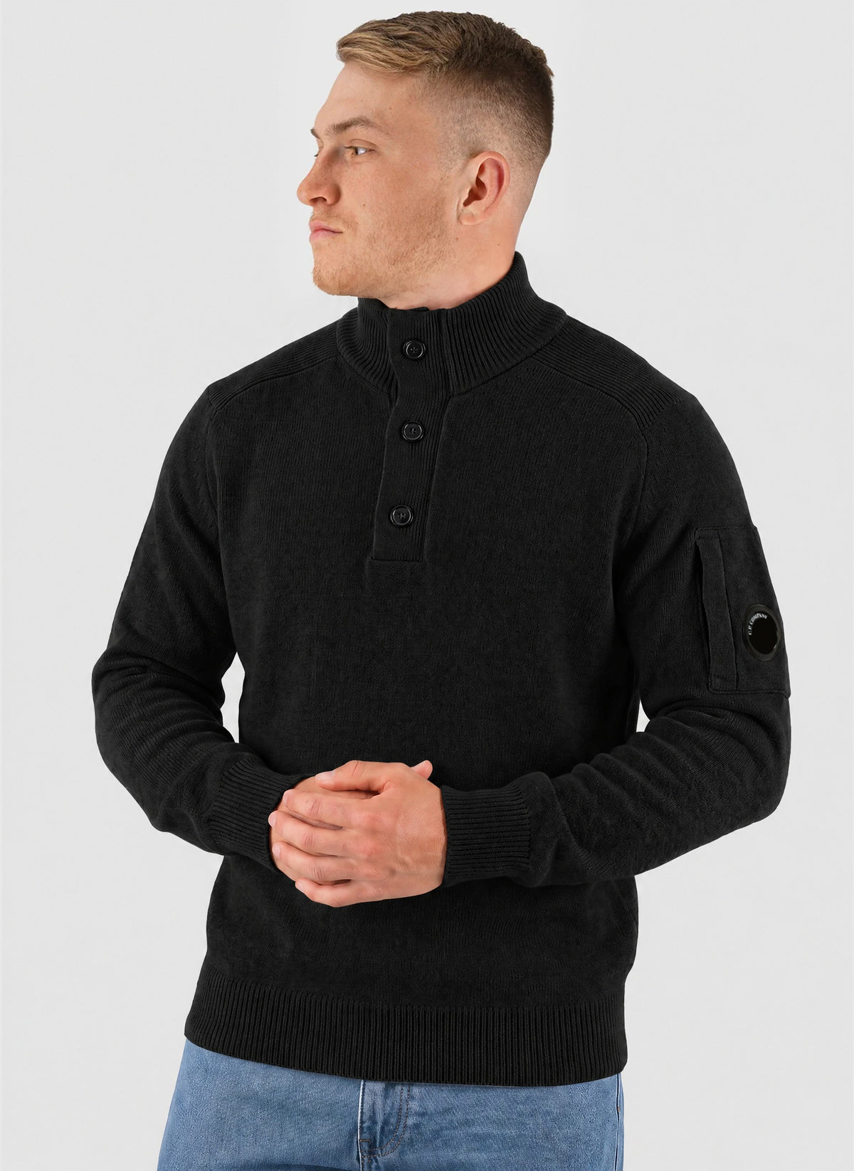 Lambswool Half Button Sweatshirt - Black
