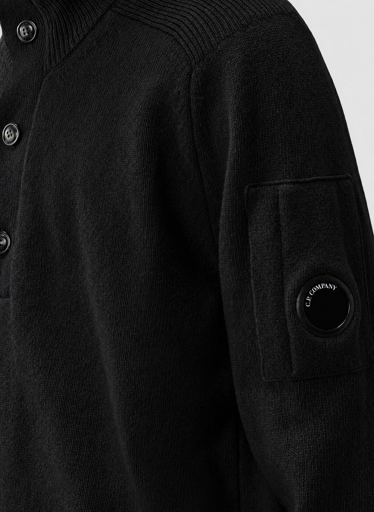 Lambswool Half Button Sweatshirt - Black