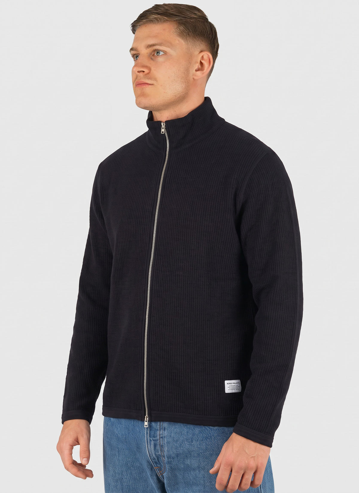 Teno Cotton Military Rib Zip Cardigan - Black