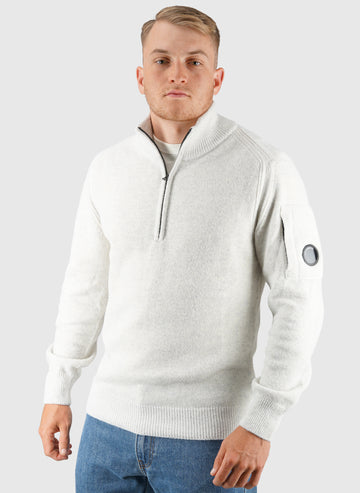 Fleece Knit Half Zip Sweatshirt - White Melange