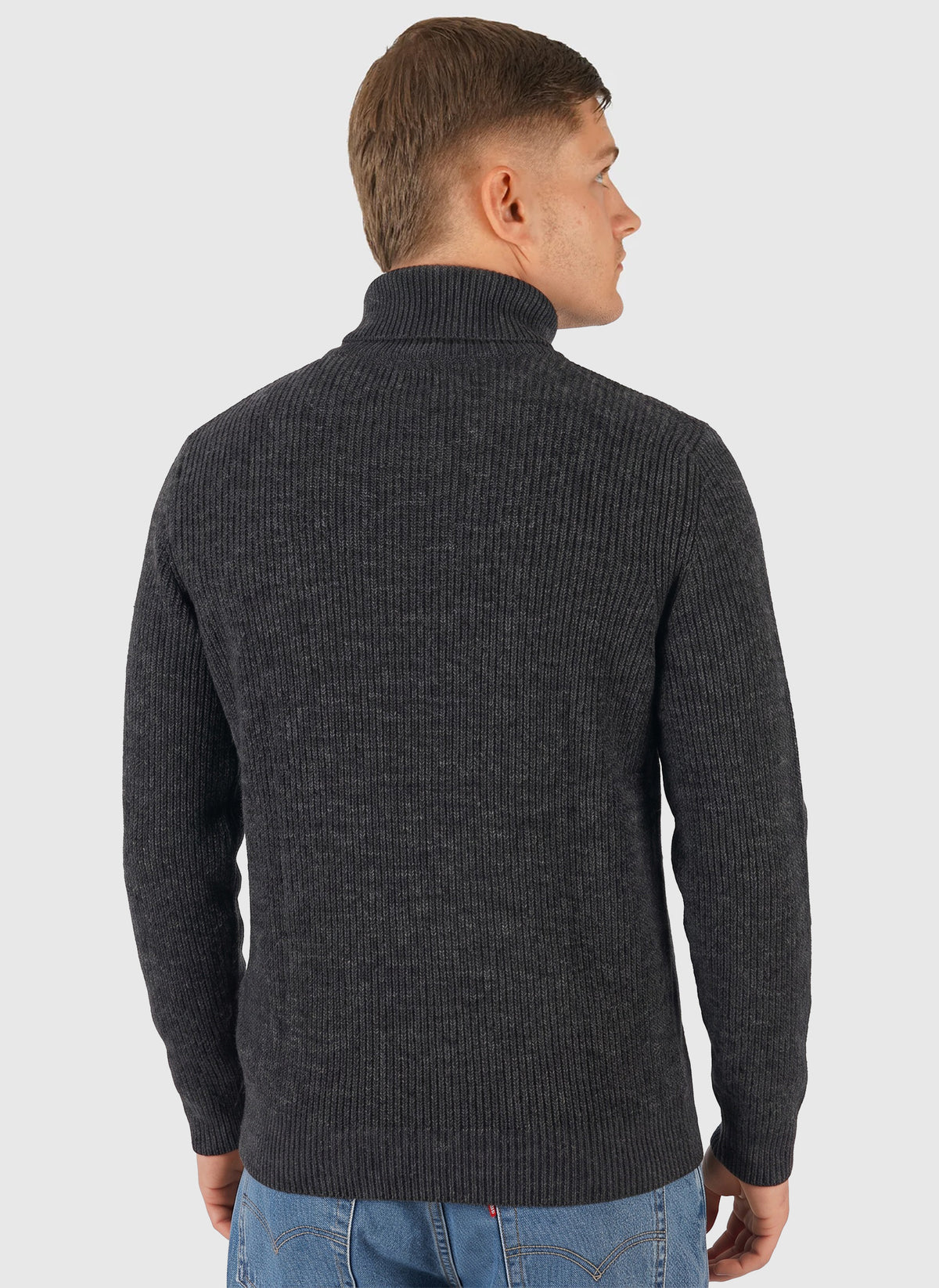 Hagen Wool Rib Full Zip Jacket - Dark Grey Melange