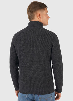 Hagen Wool Rib Full Zip Jacket - Dark Grey Melange