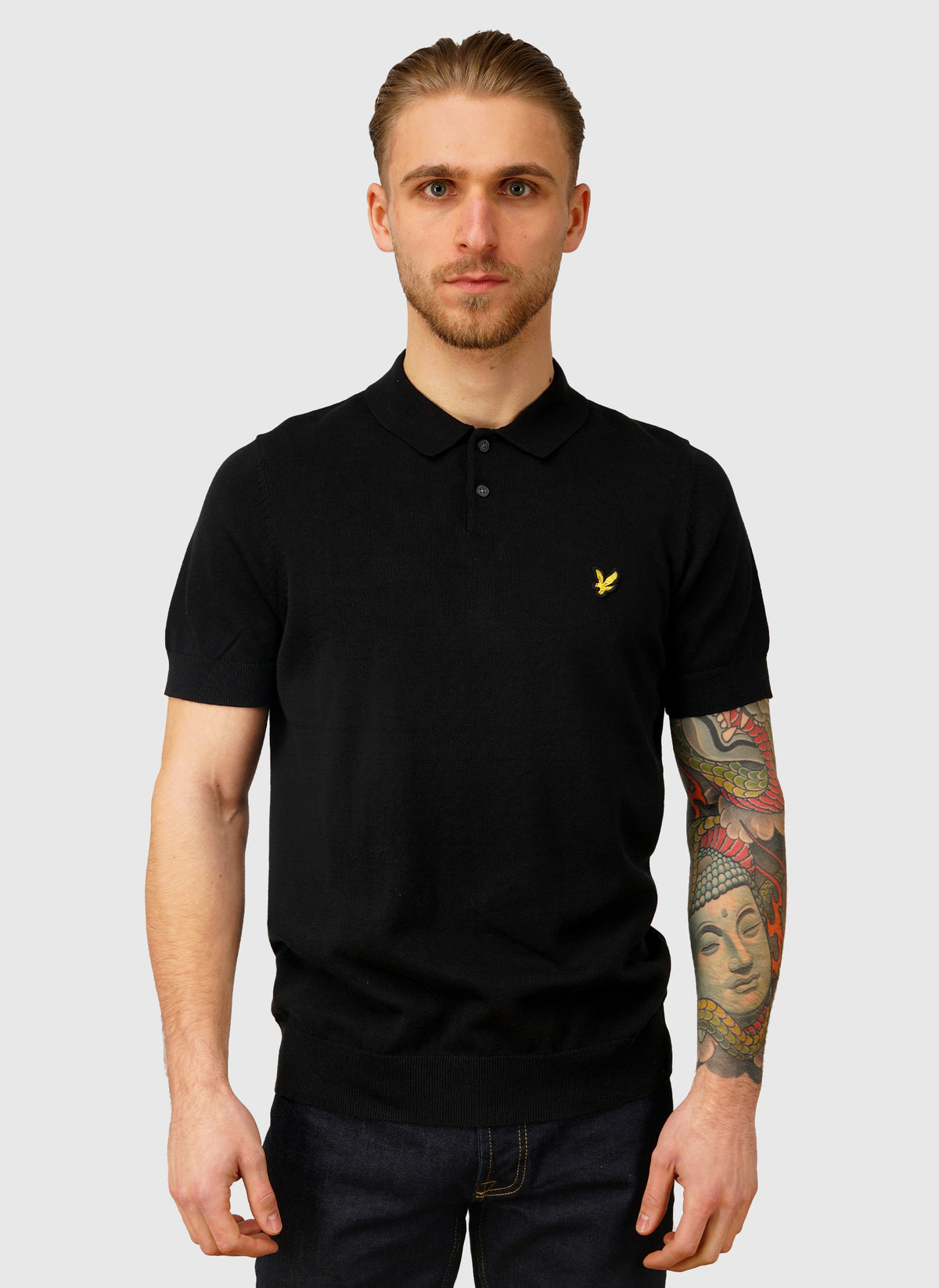 Cotton Short Sleeve Knitted Poloshirt - Jet Black