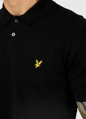 Cotton Short Sleeve Knitted Poloshirt - Jet Black