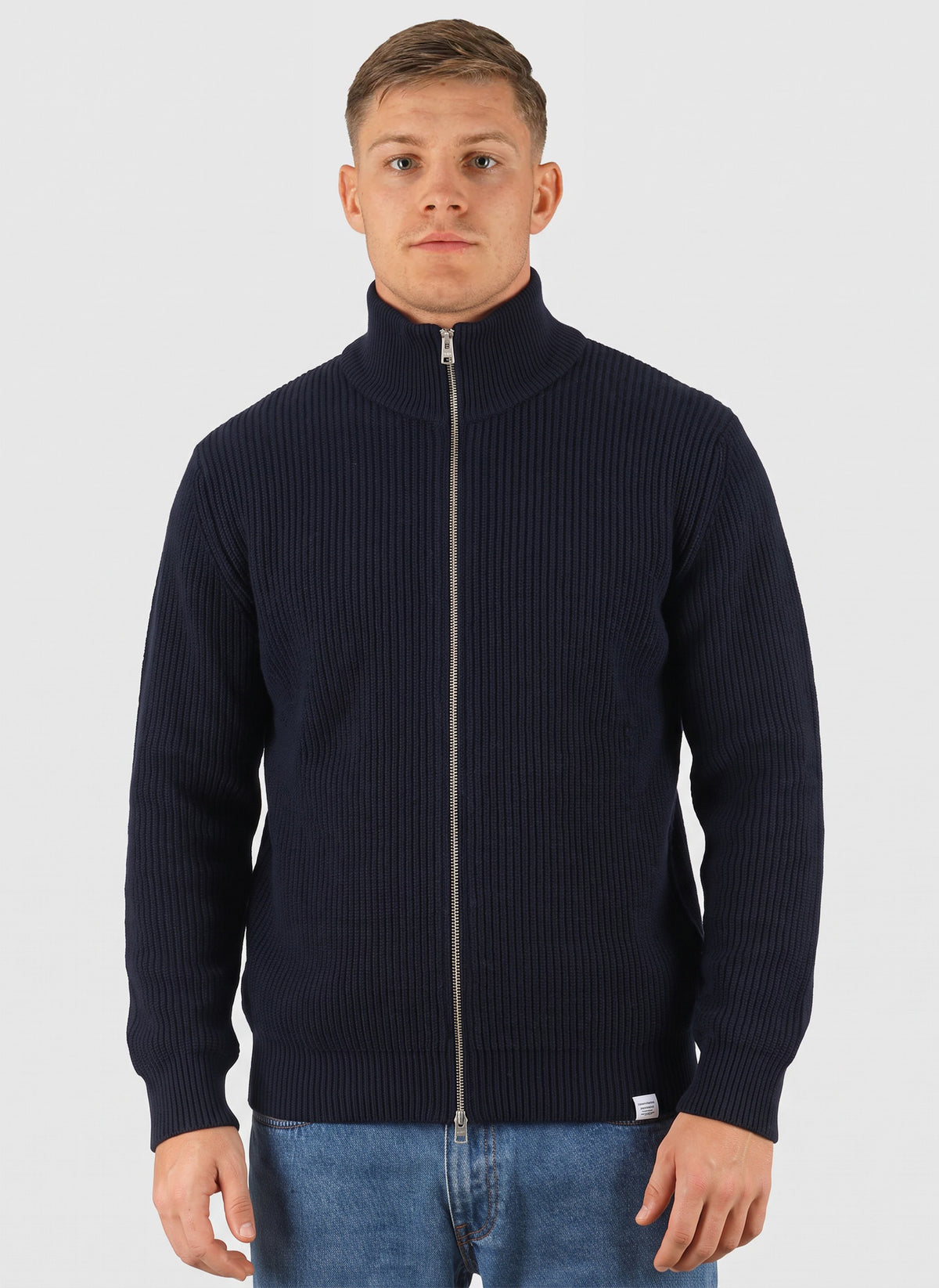 Hagen Wool Rib Full Zip Jacket - Dark Navy