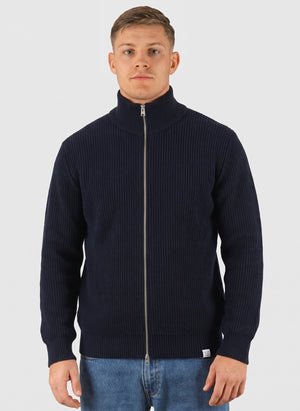 Hagen Wool Rib Full Zip Jacket - Dark Navy