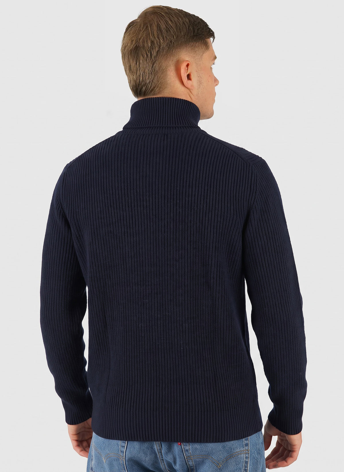 Hagen Wool Rib Full Zip Jacket - Dark Navy