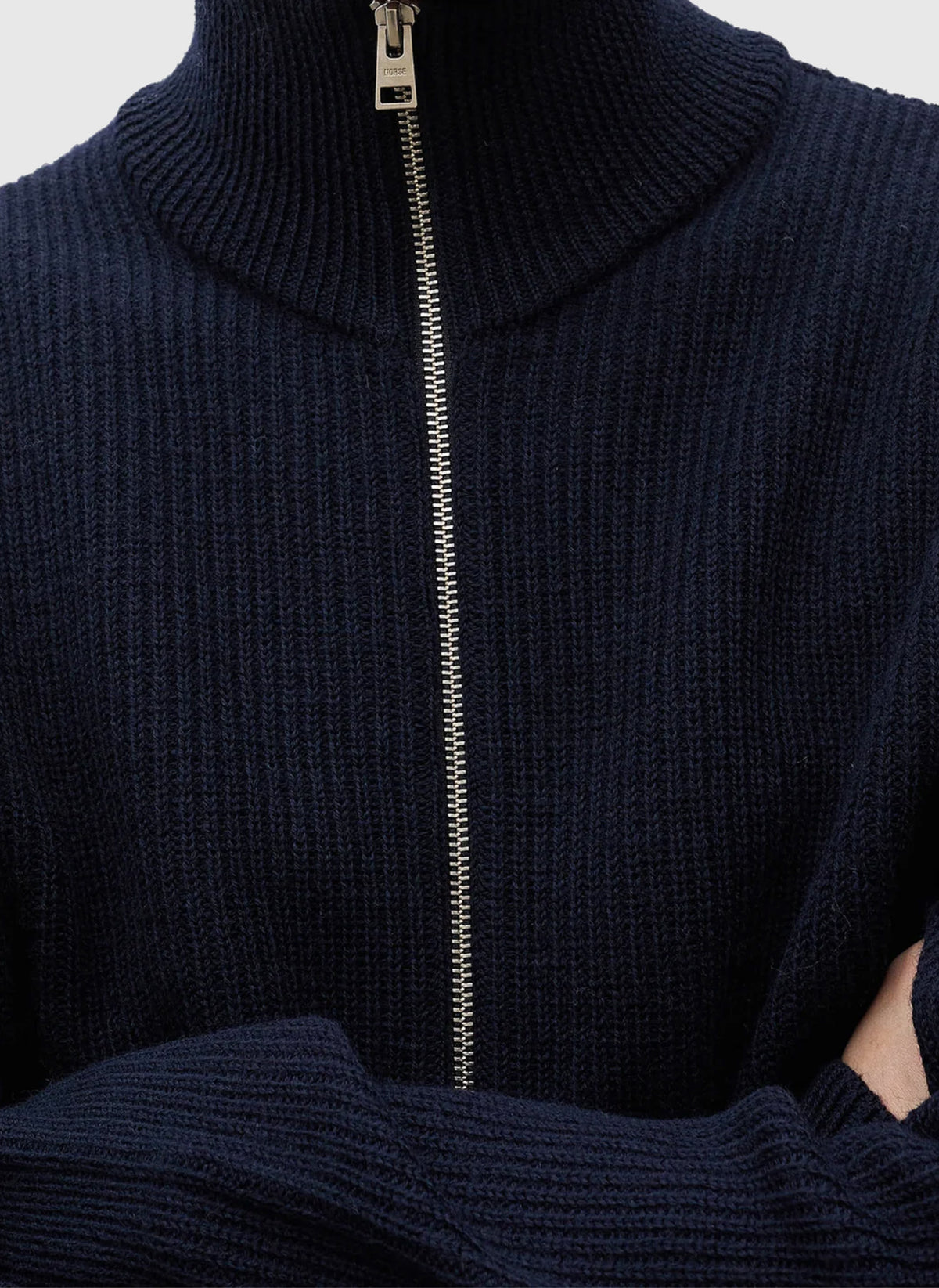 Hagen Wool Rib Full Zip Jacket - Dark Navy