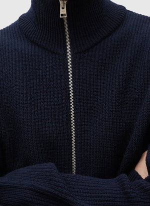 Hagen Wool Rib Full Zip Jacket - Dark Navy