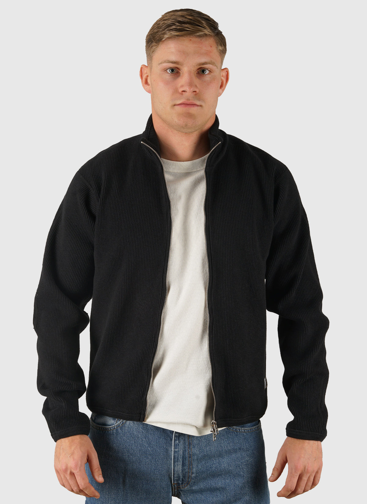 Teno Military Rib Zip Cardigan - Black