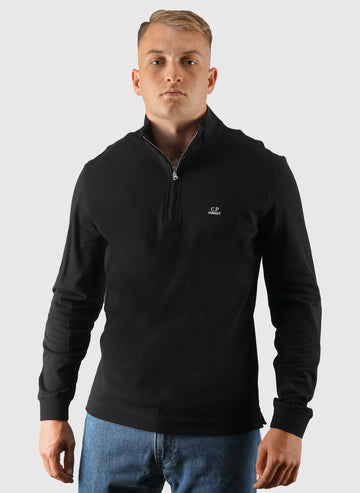 Stretch Piquet 1/2 Zip Long Sleeve Polo - Black