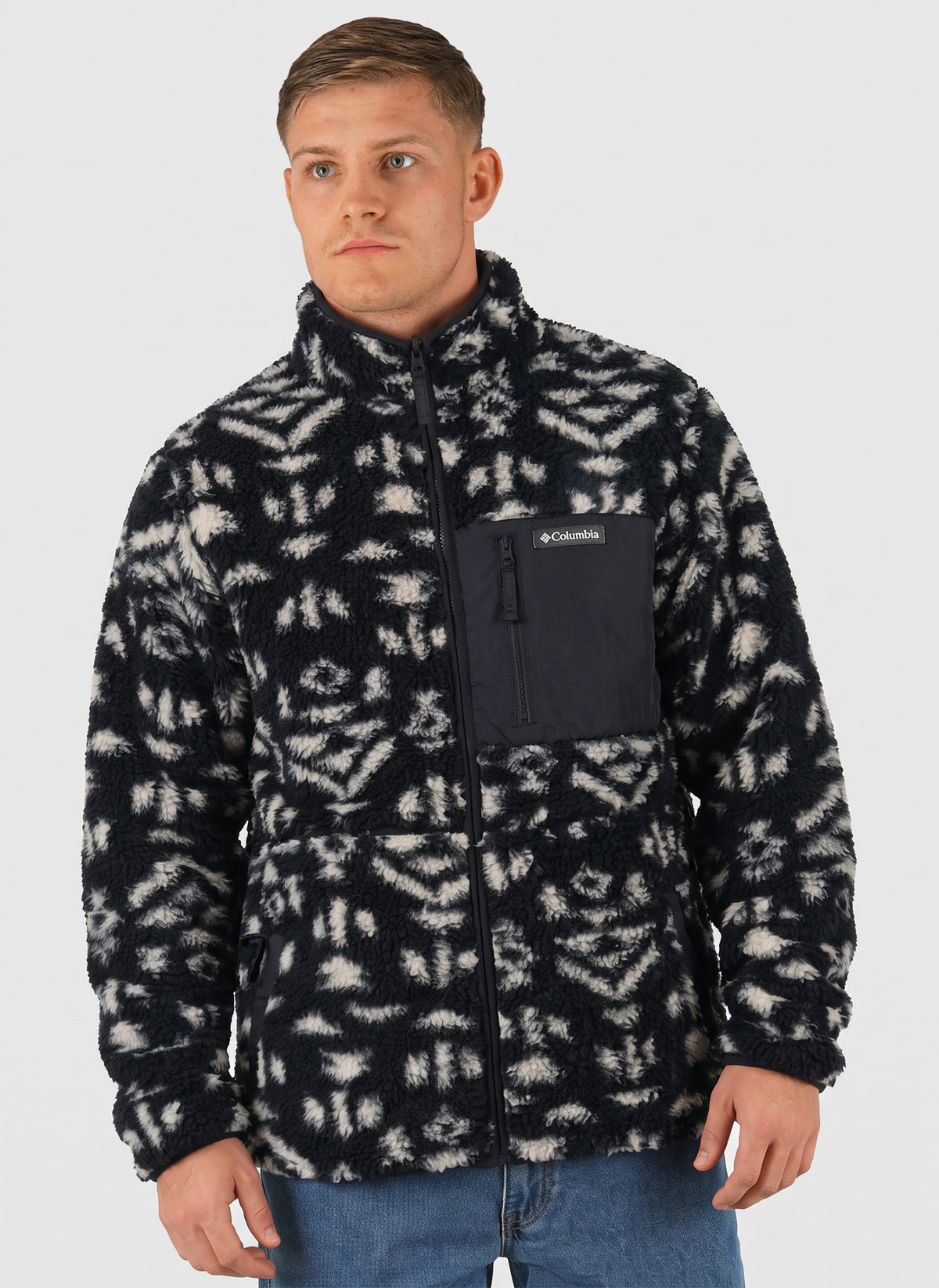 Winter Pass Reversible Fleece - Black Geostripe
