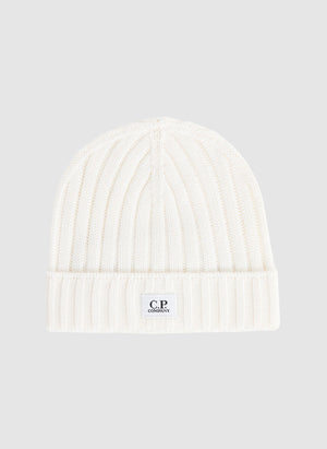 Extra Fine Merino Wool Logo Beanie - Gauze White