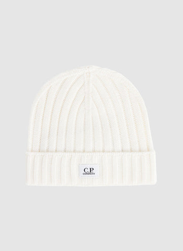 Extra Fine Merino Wool Logo Beanie - Gauze White