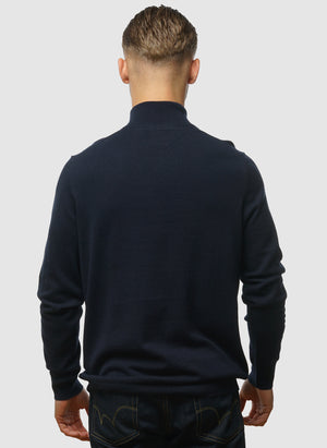 1/4 Zip Cotton Merino Jumper - Dark Navy