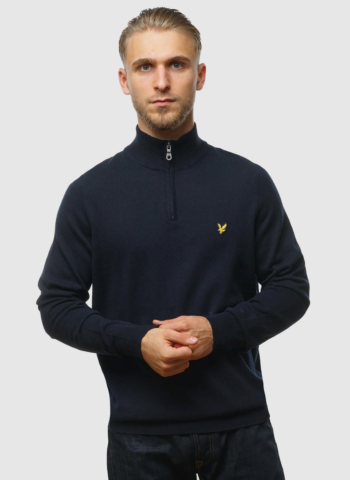1/4 Zip Cotton Merino Jumper - Dark Navy