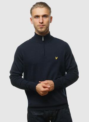 1/4 Zip Cotton Merino Jumper - Dark Navy