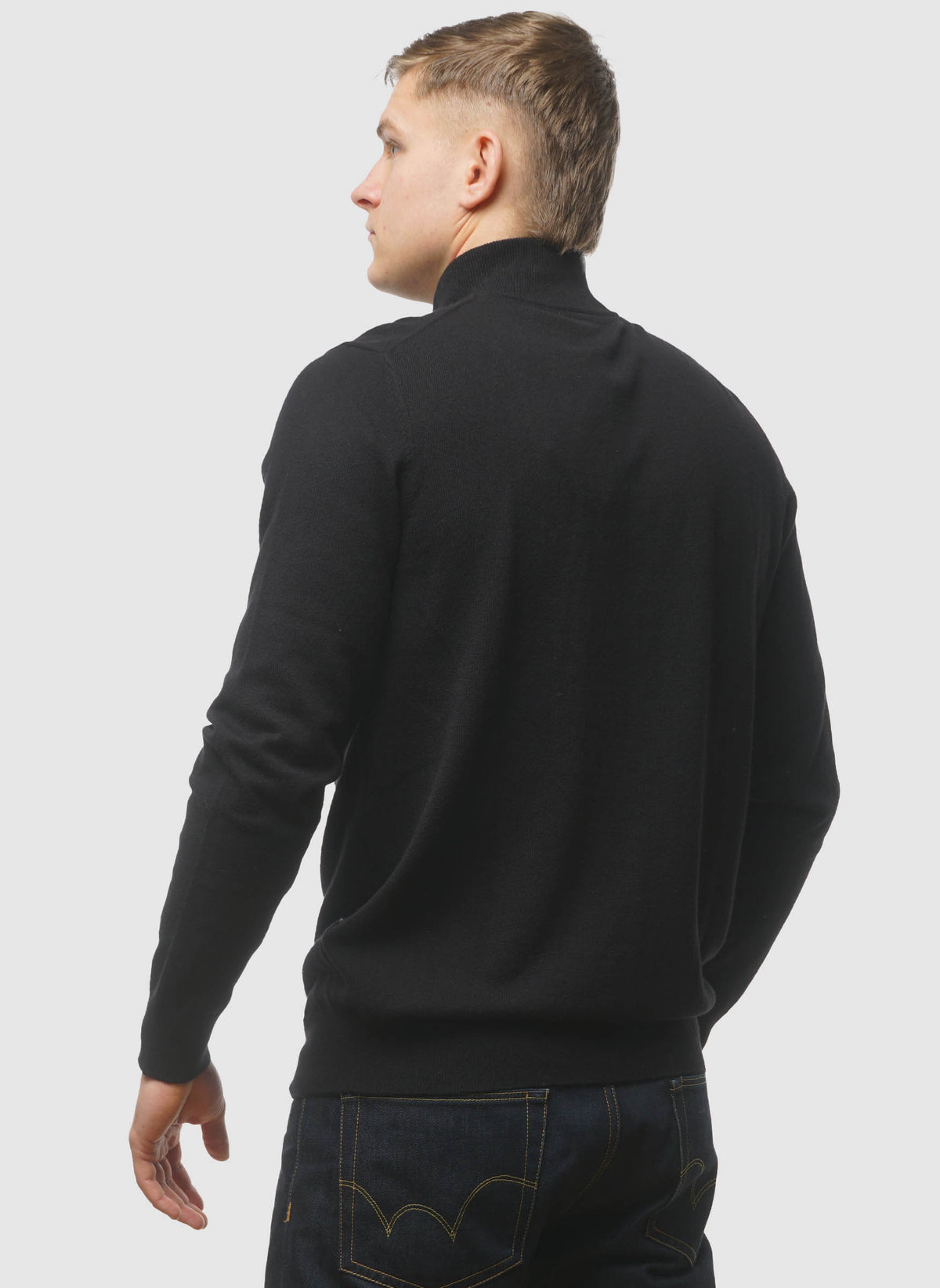 1/4 Zip Cotton Merino Jumper - Jet Black