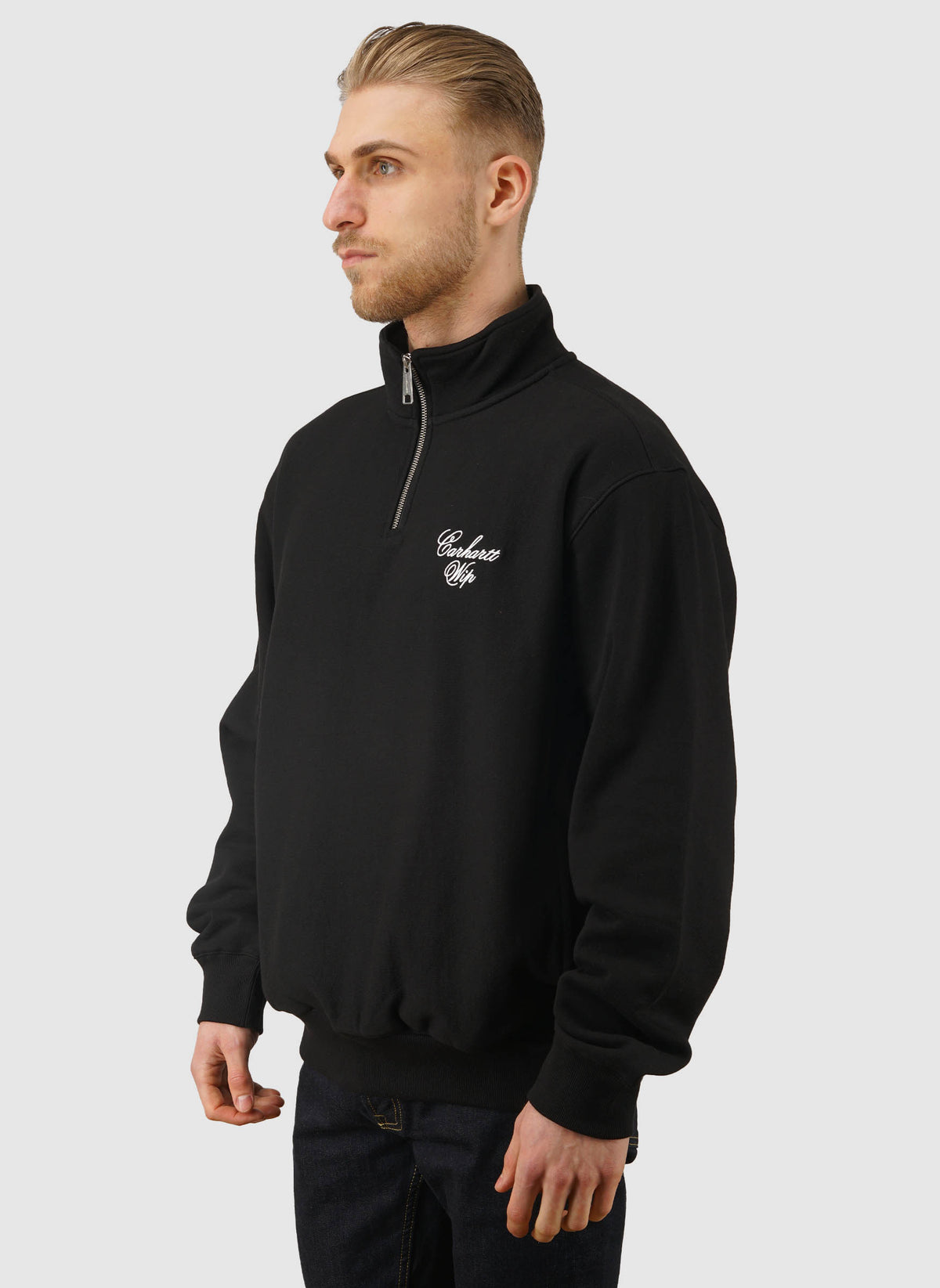 Longhand Half Zip Sweatshirt - Black/White
