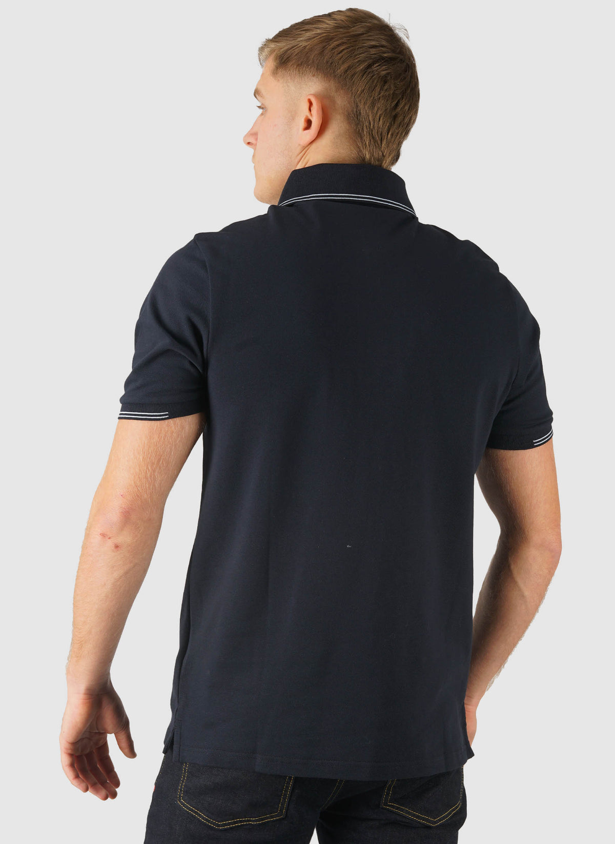 Fine Tipped Poloshirt - Dark Navy/ Chalk Blue